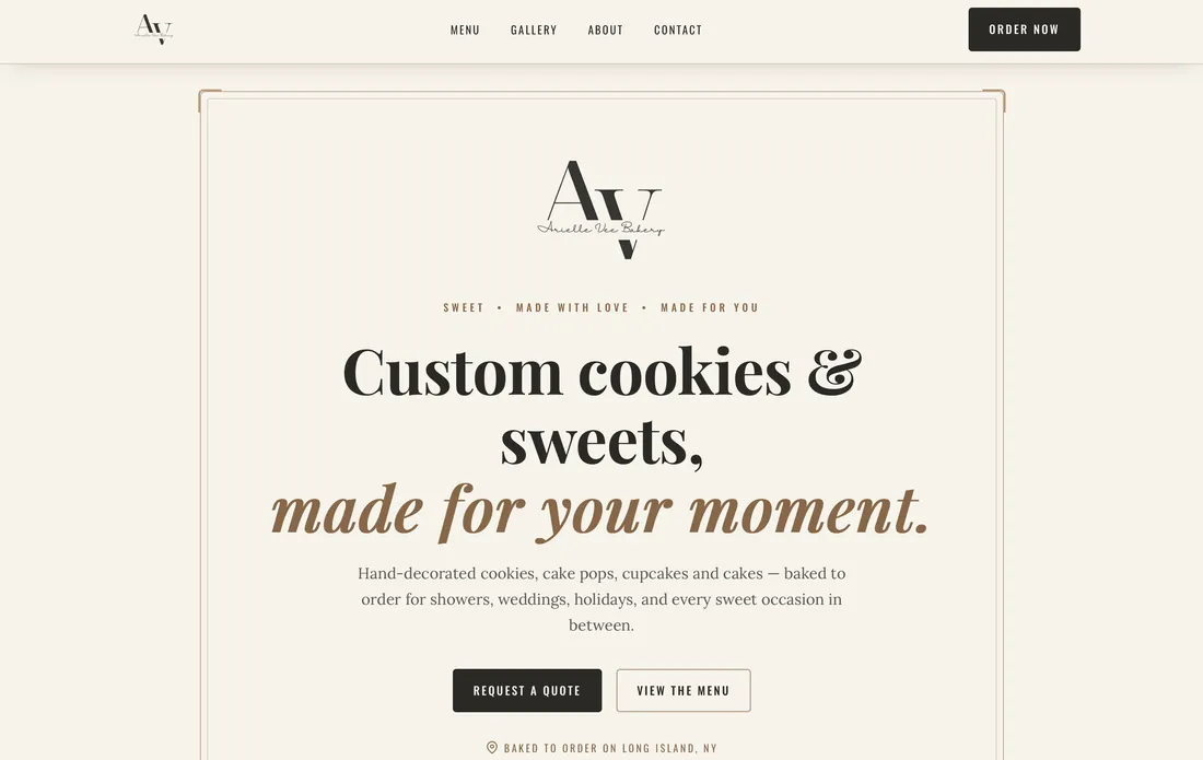 ArielleVee's Bakery website